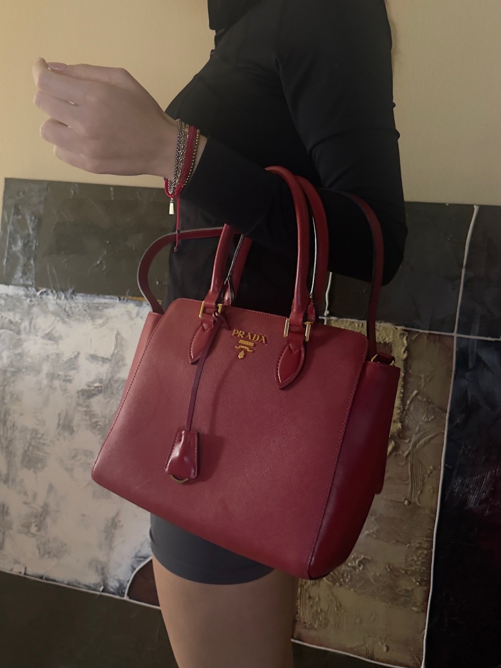 Prada Red Saffiano Satchel with Gold Hardware - Picture 6 of 6